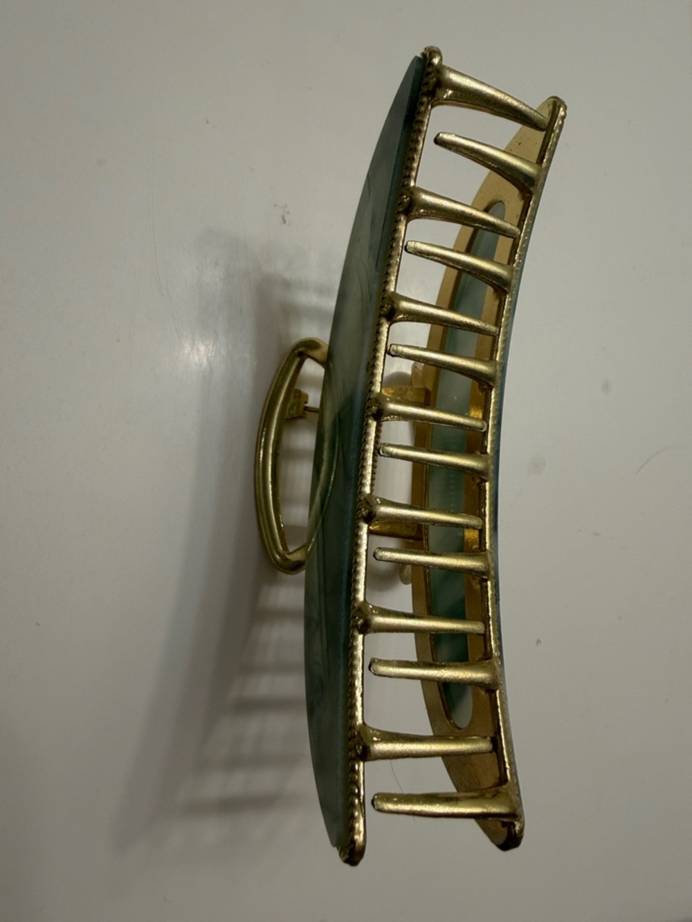 Gold-Tone Hair Claw with Green Marble Inlay - Picture 2 of 3